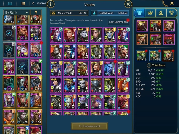 RSL707: LV74 - Power 4.07M - 16  Champions LV 60 - 45  Legend - 8 Void