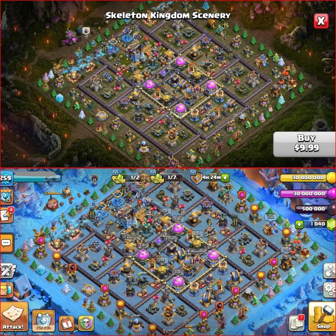 Th18, All 5 Heroes Max [ 15 Rare Equipments ] Xp 260, Nc Available, 3850 WAR STAR, ATB 6044, Tree 2016, 275 Wall Max, Full Defenses, Android iOS