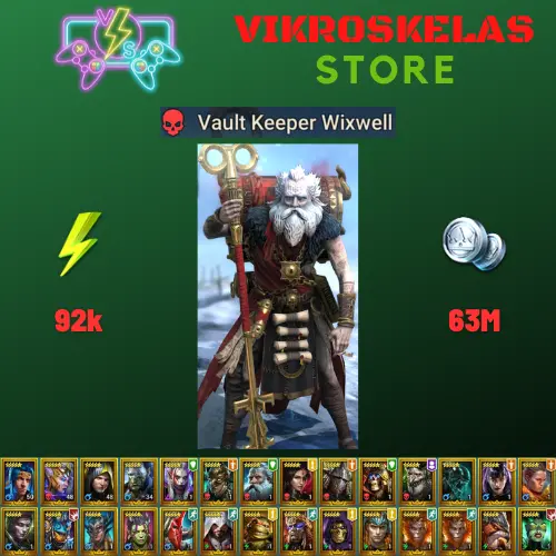 Starter acc with Wixwell : 92k energy / 63 mln coins / Queen Eva, Kreela, Roxam, Arix, Ninja + 20 Login Legendaries / Demytha