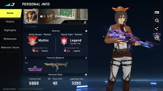 ASIA |MYTHIC  4 Eternal | Eternal M4 (Inspection) | Eternal Uzi | Eternal Ran Mikasa | Eternal M700 AOT |GG ACC CHECK SS BS444B