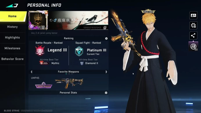 Asia | Lvl 50 | Bleach | Bleach Collec 1 (7/8) | Bleach Collec 2 (3/8) | Eternal UMP45 Lv2 | Uzi Bleach Lv2 | Cek SS BS544B