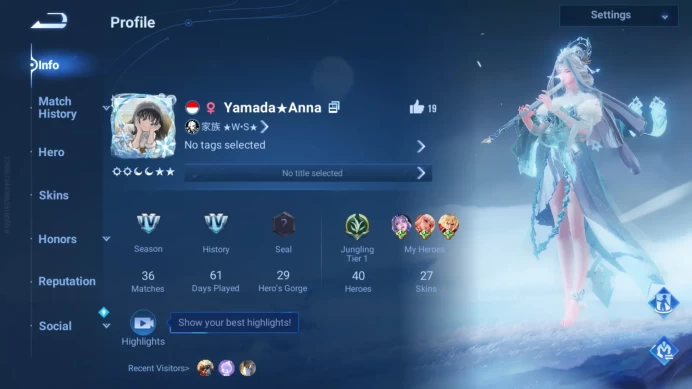 Starter Global | Hero 40 | Skin 27 | Kic Luna | Legend Consort Yu | Lom Guiguzi HOK062B