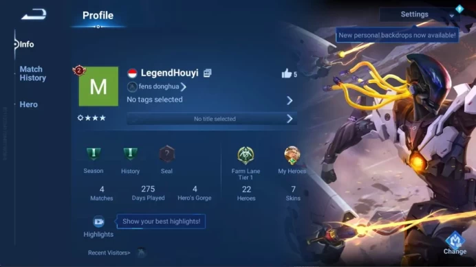 GLOBAL | hero 22, skin 7 legend houyi, Arthur, RARE LIAN PO, rare angela HOK153B