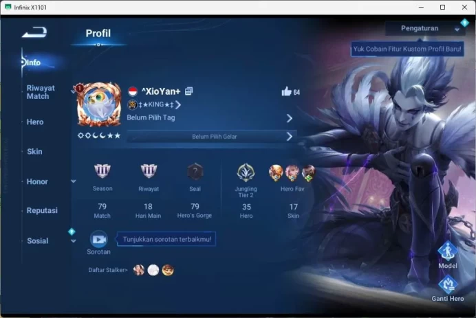 GLOBAL | hero 81, skin 75,blessed mai shiranui, 2206 guan yu, 2226 yin, KIC luna, legend lixin, legend lam, check SS HOK195B