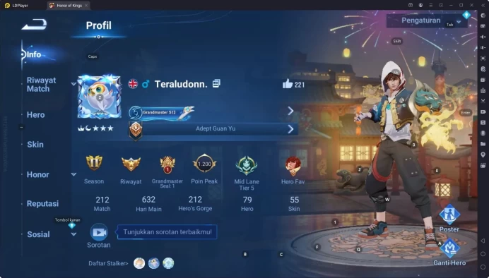 GLOBAL|HERO 79,SKIN 55,TIGER Pei,Good Acc and many skin Event/Limited cek ss for more HOK203B