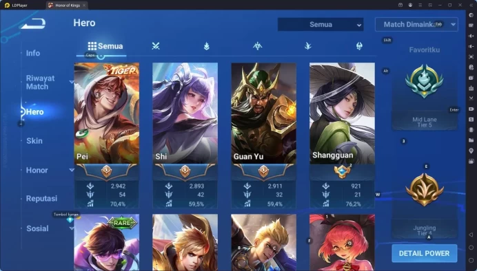 GLOBAL|HERO 79,SKIN 55,TIGER Pei,Good Acc and many skin Event/Limited cek ss for more HOK203B