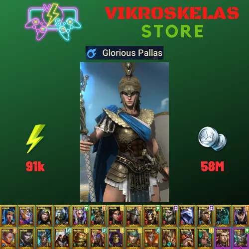 Starter acc with Pallas : 91k energy / 58 mln coins / Tomb Lord, Keeyra, Arix, Ninja + 20 Login Legendaries / Demytha