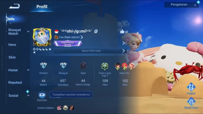 [GLOBAL] 109 Heroes & 102 Skins |2 lGD LADY SUN, SUNCE, LOM SHI, SXD HOU YI, Detail Cek SS HOK221B