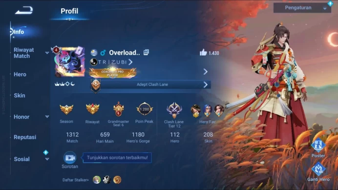 [GLOBAL Good Acc] 112 H & 208 S | 6 Legend, Blessed Ukyo, KIC Jing, Bduck Milady, Nobi4 | Detail Cek SS HOK230B