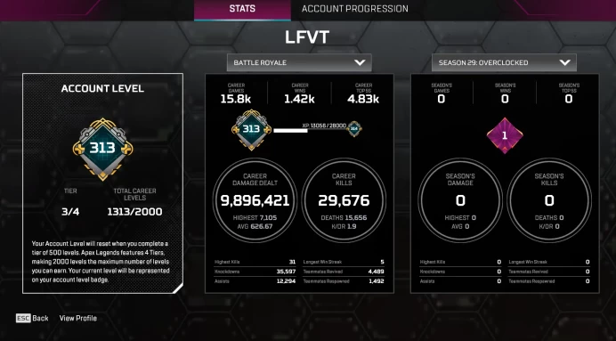 Apex Ea Account | 2x Predator / S21 | Universal Heirloom / Serpent's Sting | 11 Heirlooms Total | 998 Legendries | Level 1313 | Full Access