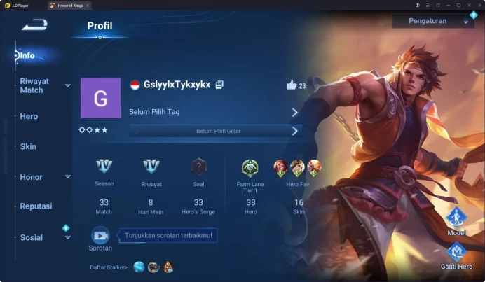 HOK Global 38H 16S | Epic Huang Zhong Mask Spirit (Limited Event) | 3 Epic Skins | Farm Lane Main | HOK288B