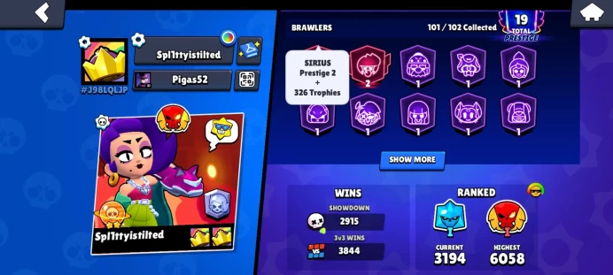 BS583 Trophies 65350 Brawlers 101 Primes 19 | Buffie + Matcherino, Rebel Lola, Soy Darryl + Ninja Tara, Mecha Leon + Finx