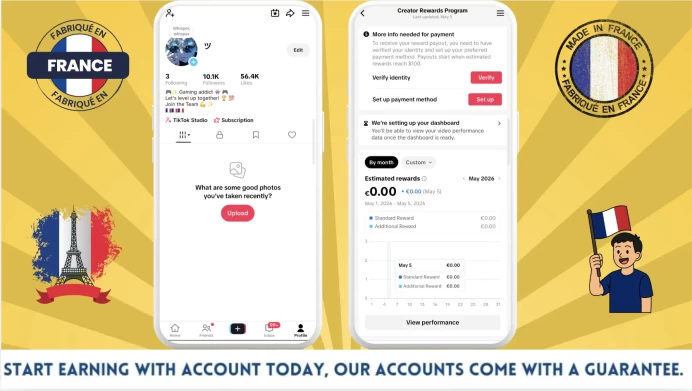 France Monetized Creator Rewards Program Account | 10k Real Followers & 56k Likes | Real screenshots + Full Access + Account in Good Standing