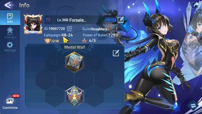 Server 70xxx Lvl 368 | Hero 418 | 6 Hero UR | 9 Hero Nexus | VIP10 | Power721M RA132B