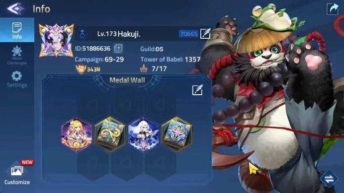 Server 70xxx Lvl173 | Hero 189 | 3 Hero Nexus | 5 Hero UR | 31 Hero Awakend | 2 Skin Epic Rista,Xeno | Power 343M VIP 10 RA208B
