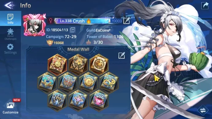 S70xxx L338 | 1936M Power | VIP 10 | 411H | 14 Nexus | 49 Awakened | 10 UR | 6 Epic Skin: Uranus Saber Valir Lunox | RA218B