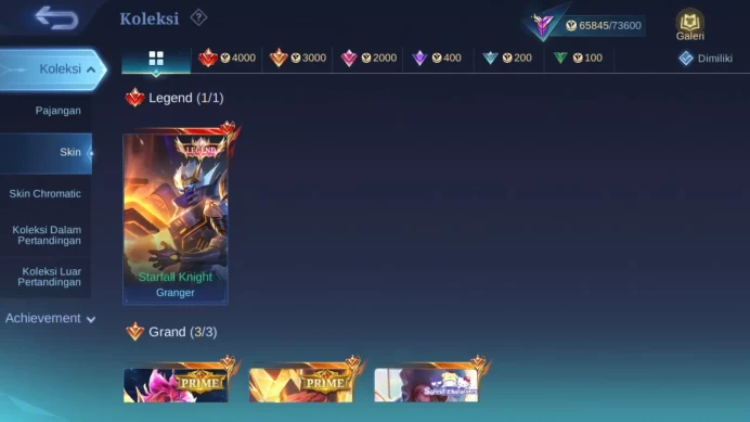 GLOBAL Hero 85 Skin 227 Legend Granger | CC Granger | Prime Claude YZ | Luckyb Akai | Zodiac Lunox Selena | Renowned | ML1737B