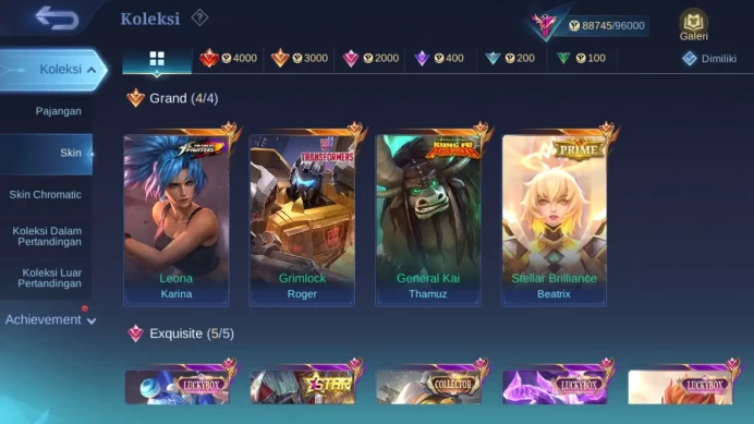 GLOBAL Hero 132 Skin 334 Prime Beatrix|Luckybox Claude Moskov Zilong|Stunt Chou|Zodiac Selena Martis| Exalted ML1742B