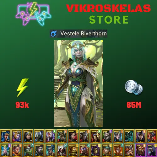 Starter acc with Vestele : 93k energy / 65 mln coins / Skorid, Oella, Morrigaine, Arix, Ninja + 20 Login Legendaries / Skullcrown
