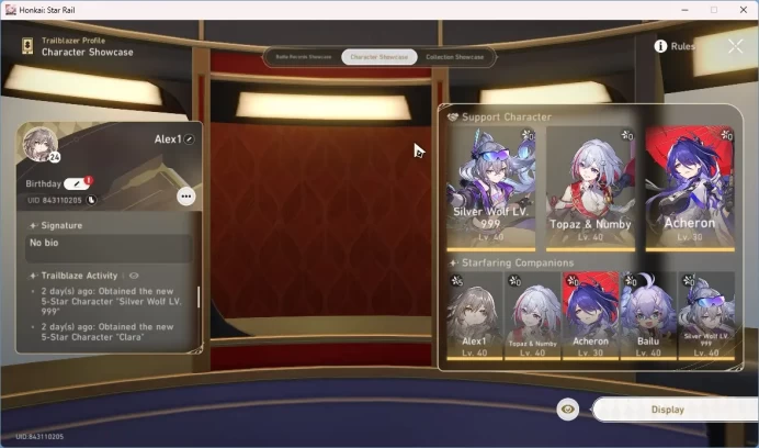 ASIA | TL 24 | 2 Limit | Silver Wolf Lvl 999 | Acheron | Spec Pass 8 | Jade 1468 | Check SS | HSR439B