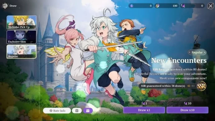 America (West) | Lv2 Fresh Starter|2 SSR|Meliodas, Guila|4 SR(Tioreh P2. Tristan P1)|Log Netmarble|Take Mail RA200B