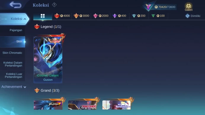 Hero 128 | Skin 275 | Legend Gusion | Annual Hayabusa, Lesley | CC Natalia | Luckybox Johnson | Zodiac Lancelot, Helcurt ML1036B