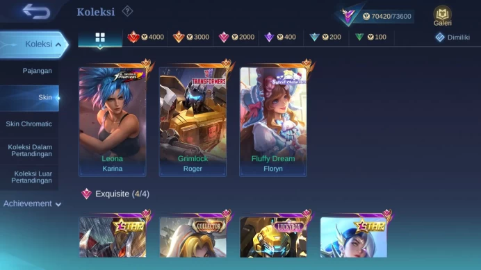 Hero 128 | Skin 275 | Legend Gusion | Annual Hayabusa, Lesley | CC Natalia | Luckybox Johnson | Zodiac Lancelot, Helcurt ML1036B