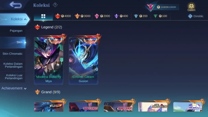 Hero 127 | Skin 345 | Legend Gusion, Miya | Transformers Granger, Johnson | Sanrio Claude | KOF Masha | Aspirant Angela ML1047B
