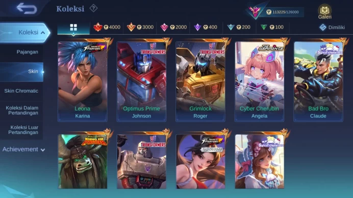 Hero 127 | Skin 345 | Legend Gusion, Miya | Transformers Granger, Johnson | Sanrio Claude | KOF Masha | Aspirant Angela ML1047B