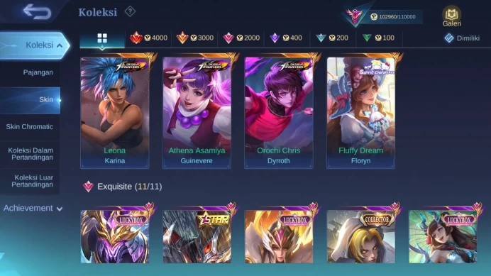 Hero 128 | Skin 342 | Legend Gusion | KOF Dyrroth, Guinevere, Karina | Collector Yisunshin, Silvanna | Stunt Chou ML1050B