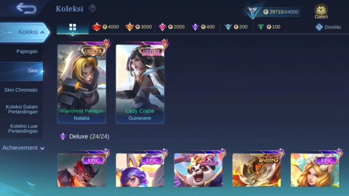 Hero 110 | Skin 160 | Luckybox Guinevere | Lightborn Granger | Venom Gusion, Grock, Dyrroth | Epic Roger ML1083B