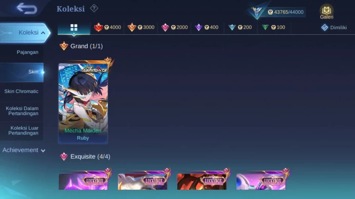 Hero 62 | Skin 162 | Aspirant Ruby | Luckybox Lancelot, Moskov, Zhask, Uranus | Zodiac Badang | Lightborn Fanny, Alucard ML1084B