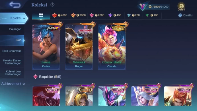Hero 128 | Skin 278 | Legend Lesley | Prime Claude | Luckybox Hayabusa, Karrie, Selena, Claude | Stunt Chou ML1087B