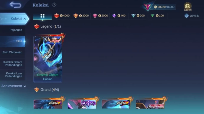 Hero 128 | Skin 327 | Legend Gusion | Abbys Alpha | Kof Aurora | Collector Lesley | Luckybox Irithel, Odette, Uranus ML1091B