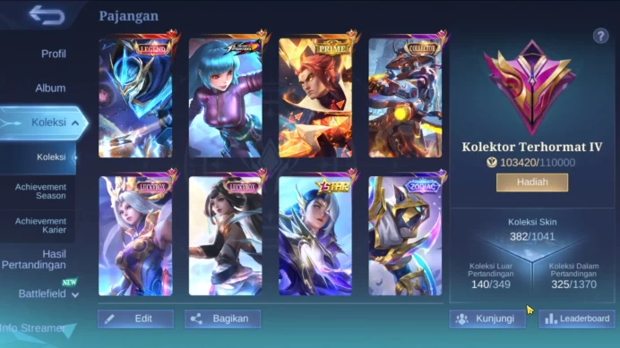 hero 131, skin 382 | legend gusion|kof aurora|CC YSS|luckybox guin|annual lesley|zodiac hc zhask aurora | stun selena ML052B