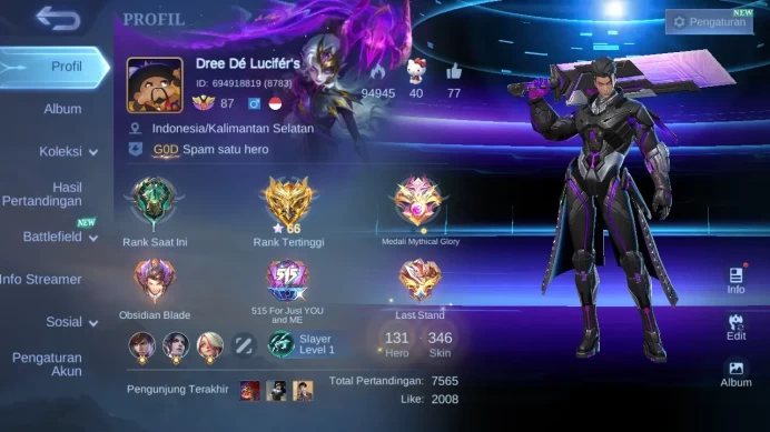 Hero 131 | Skin 346 | Legend Alucard | Aspirants Lesley | Luckybox Martis Zilong Fanny | Annual Hayabusa | Sanrio Floryn ML059B