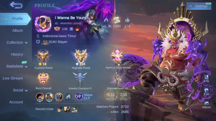 Hero 131 | Skin 334 | Legend Franco | CC YSS | Luckybox Alpha Eudora |Annual Gord Angela | Prime YZ | Zodiac Lance HC ML068B