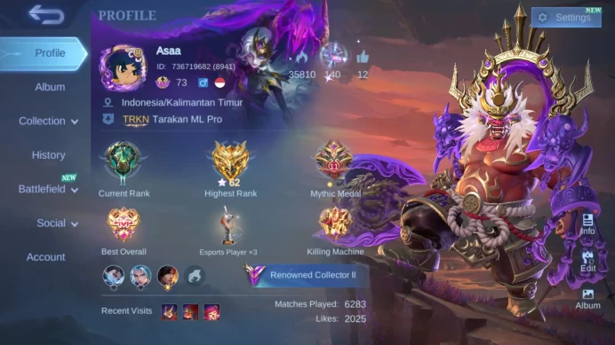 Hero 131 | Skin 274 | Legend Franco | CC YSS| Prime Yu Zhong | Luckybox Roger |Annual Haya Lesley Angela | Zodiac Martis ML069B