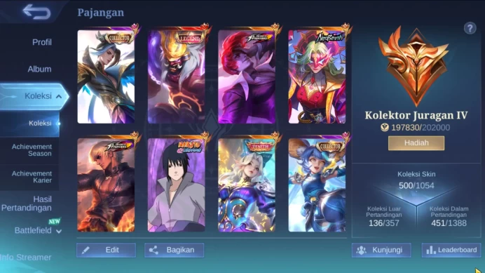 Hero 131|Skin 500|Legend Franco Valir|CC Ling|KOF Chou GS|Neobeast Pharsa|Zenith Selena|Aspirant Ruby|Sasuke|11.11 Nolan ML077B