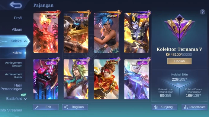 Hero 128|Skin 226|Legend Valir|KOF Karina|Transformers Roger|Epic Irithel GS Vexana Grock Vale ML093B