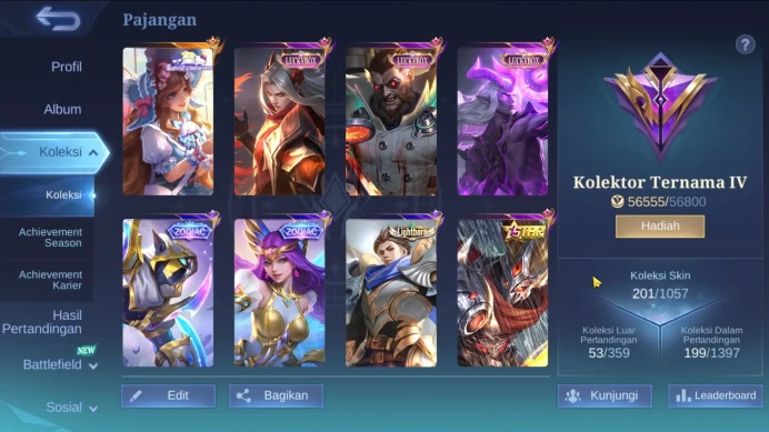 Hero 98|Skin 201|Sanrio Floryn|Luckybox Leomord Roger Moskov|Zodiac Helcurt Odette|Lightborn Alucard|Annual Hayabusa ML094B
