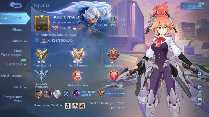 Hero 131|Skin 500|Legend Lunox Valir|KOF GS |Aspirants Fanny Change|Sanrio Change Claude |Transfor Granger|JJK Xavier ML111B