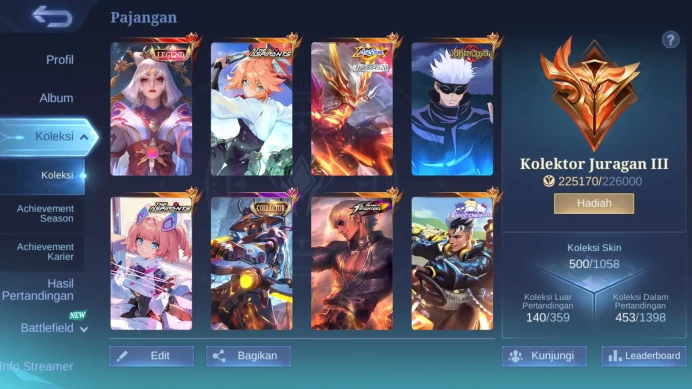 Hero 131|Skin 500|Legend Lunox Valir|KOF GS |Aspirants Fanny Change|Sanrio Change Claude |Transfor Granger|JJK Xavier ML111B