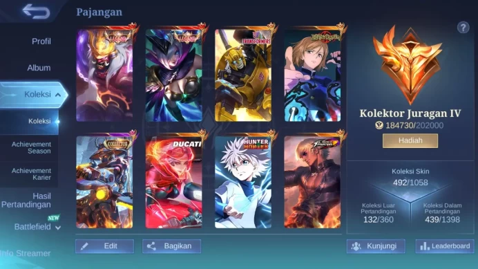 Hero 131|Skin 492|Legend Franco Miya|HXH Harith|KOF GS Guin|Allstar Moskov|NeoB Lylia|11.11 Wanwan|JJK Melissa|CC YSS ML143B