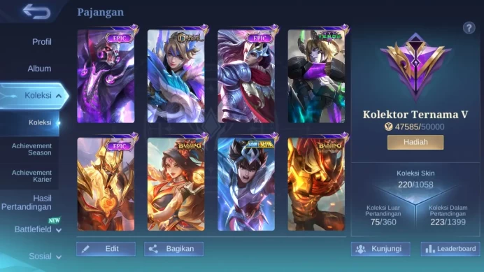 Hero 129|Skin 220|KOF Karina|CC Natalia|Dtamer Kimmy|Epic Terizla Rafaela Moskov Lancelot Roger Change|Venom Dyrroth ML162B