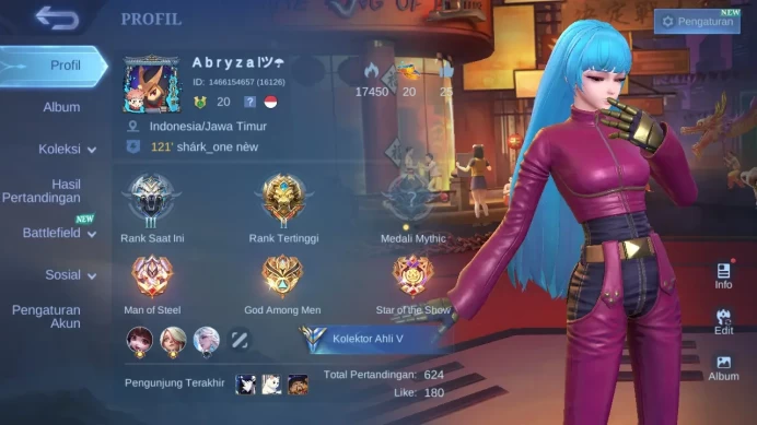 Hero 44|Skin 75|KOF Aurora Karina|Luckybox Fanny Eudora|Epic Harley Uranus Carmilla|Blazing Layla ML175B