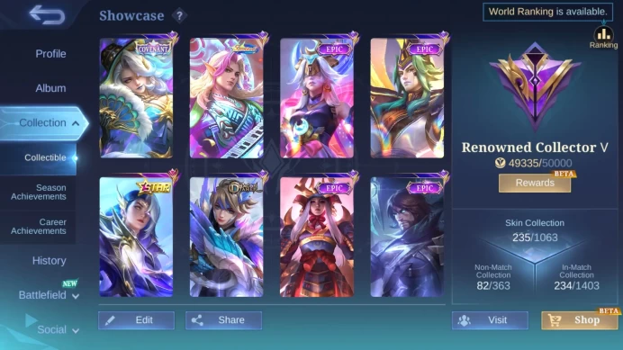 Hero 125|Skin 235|Covenant Lesley|Sparkle Estes|Annual Lesley|Dtamer Kimmy Valir Masha Estes|Epic Pharsa Vale Freya Roger ML253B