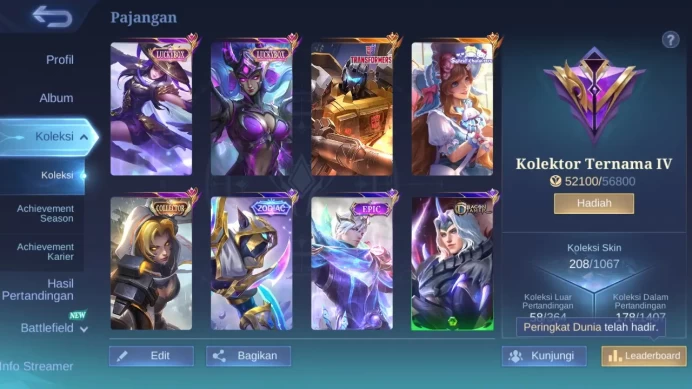 Hero 98|Skin 208|Transformers Roger|Sanrio Floryn|Luckybox Karina Fanny|CC Natalia|Zodiac Helcurt ML274B