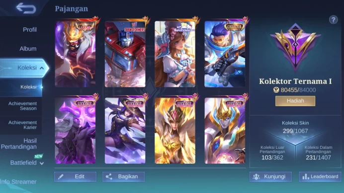 Hero 131|Skin 299|Legend Franco|Transformers Johnson|CC Granger|Sanrio Floryn|Luckybox Freya Fanny Moskov|Zodiac Martis ML279B
