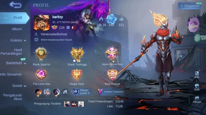 Hero 131|skin 310|kof karina|star annual hayabusa|luckybox uranus|Cc natalia |lightborn tigreal | blazing layla |ML303B
